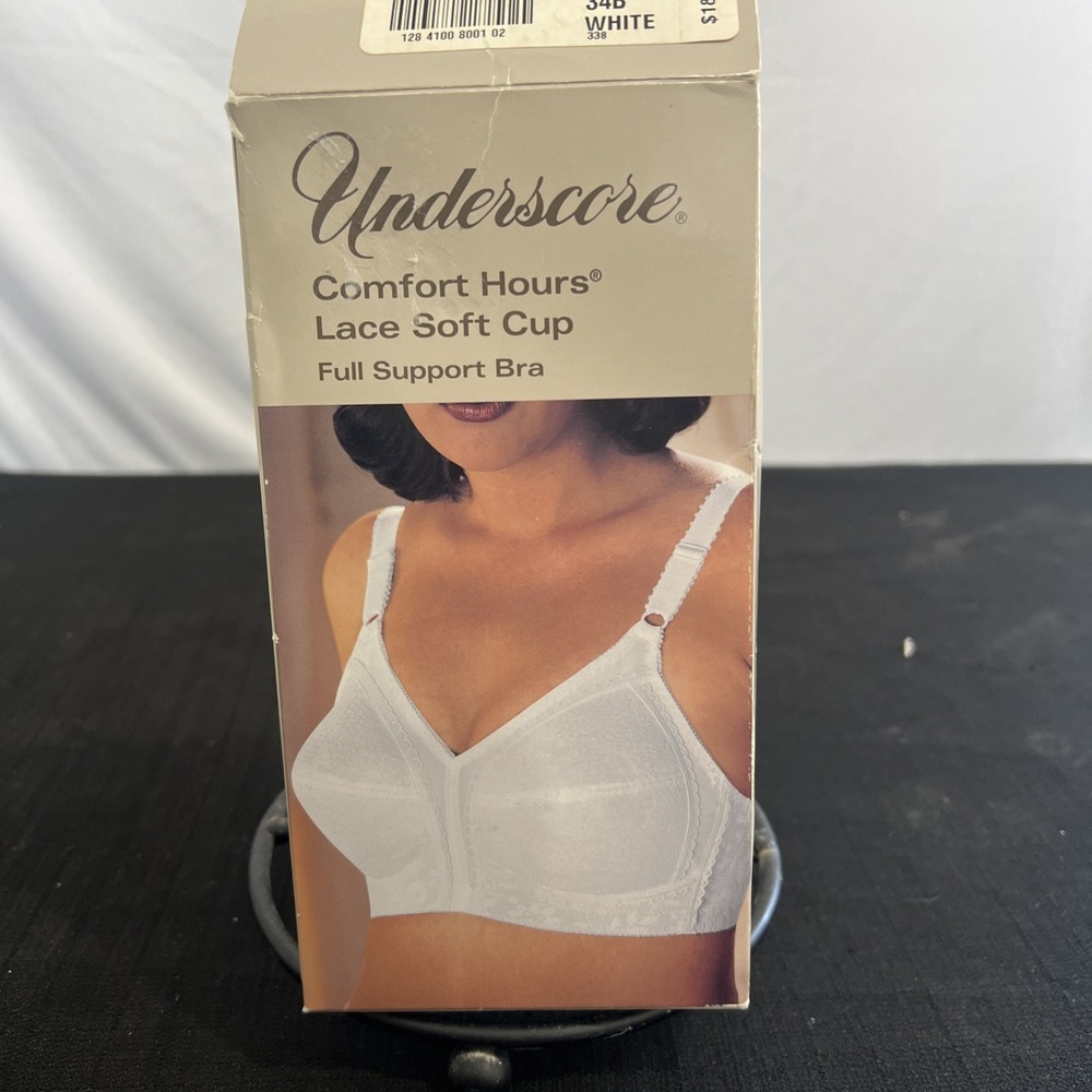 Underscore Comfort Hours Lace Soft Cup Full Support Bra White 34B Vintage JCP